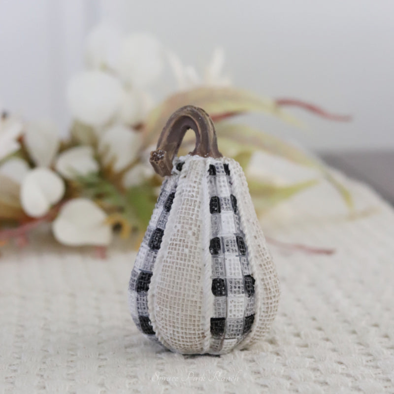 Burlap and Buffalo Plaid Resin Pumpkin