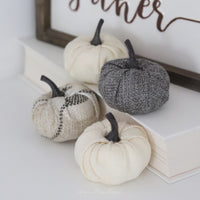 Mini Cream and Grey Burlap Pumpkins Set of Four