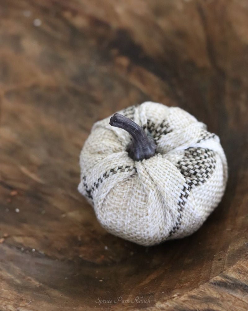 Mini Cream and Grey Burlap Pumpkins Set of Four