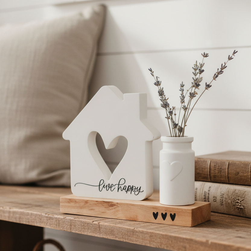 House With Heart and Vase Live Happy