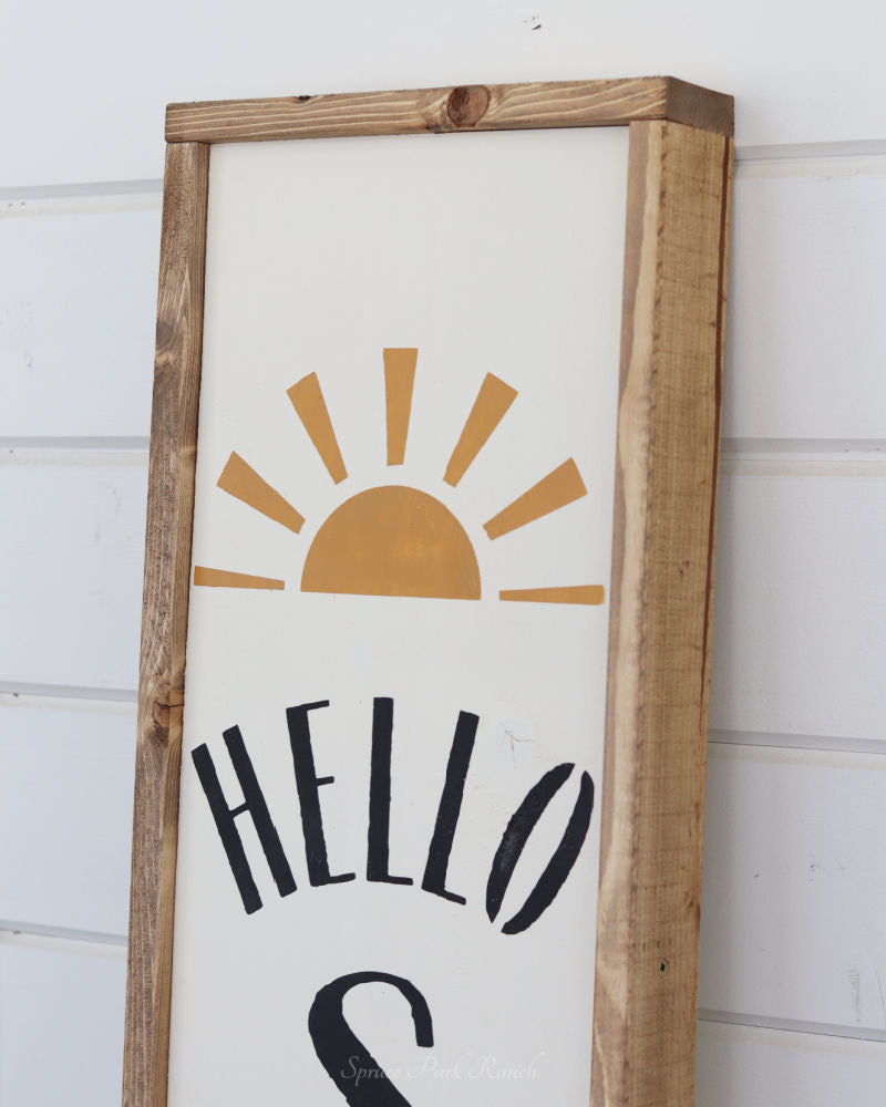 Reversible Wood Porch Sign Green Welcome/Hello Sunshine with Sun
