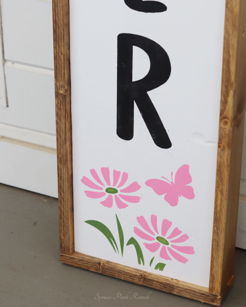 Reversible Wood Porch Sign Welcome/Hello Summer Pink Flowers
