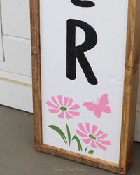 Reversible Wood Porch Sign Welcome/Hello Summer Pink Flowers