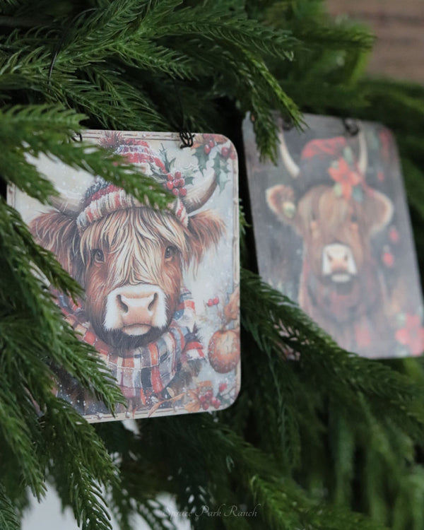 Primitive Highland Cow Ornament