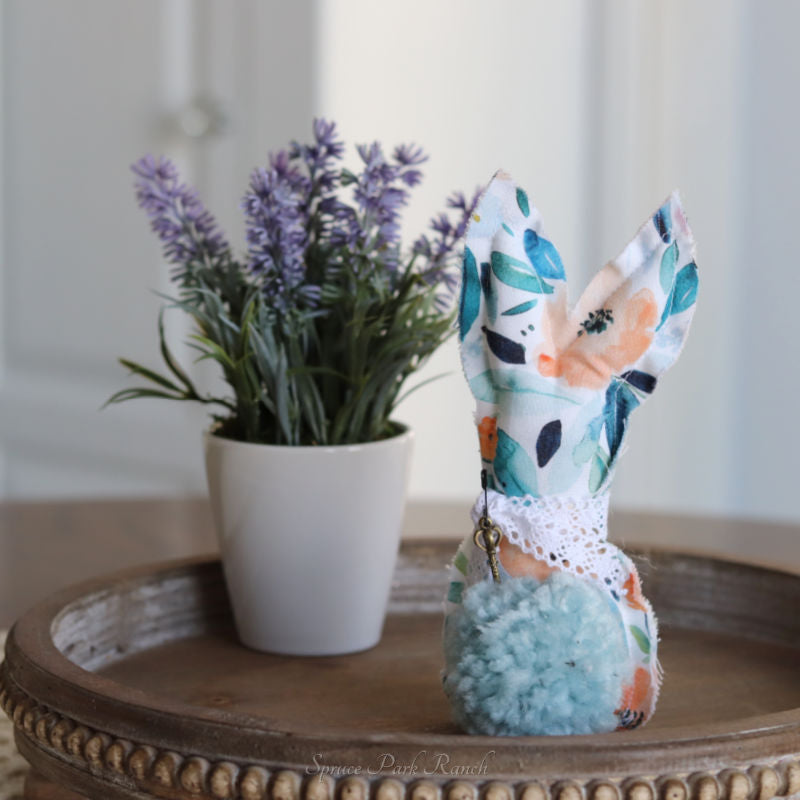 Small Blue Floral Puff Tail Bunny