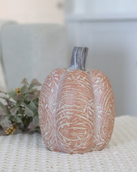 Orange Leaf Engraved Tall Pumpkin
