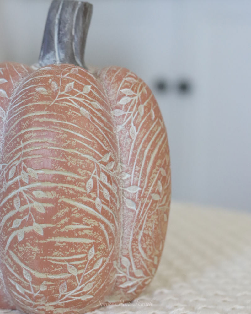 Orange Leaf Engraved Tall Pumpkin