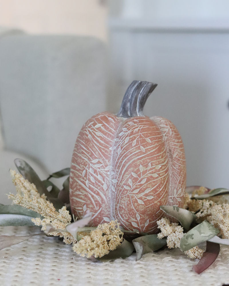 Orange Leaf Engraved Tall Pumpkin