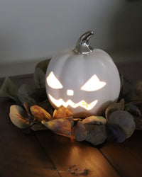 White Ceramic LED Jack O Lantern