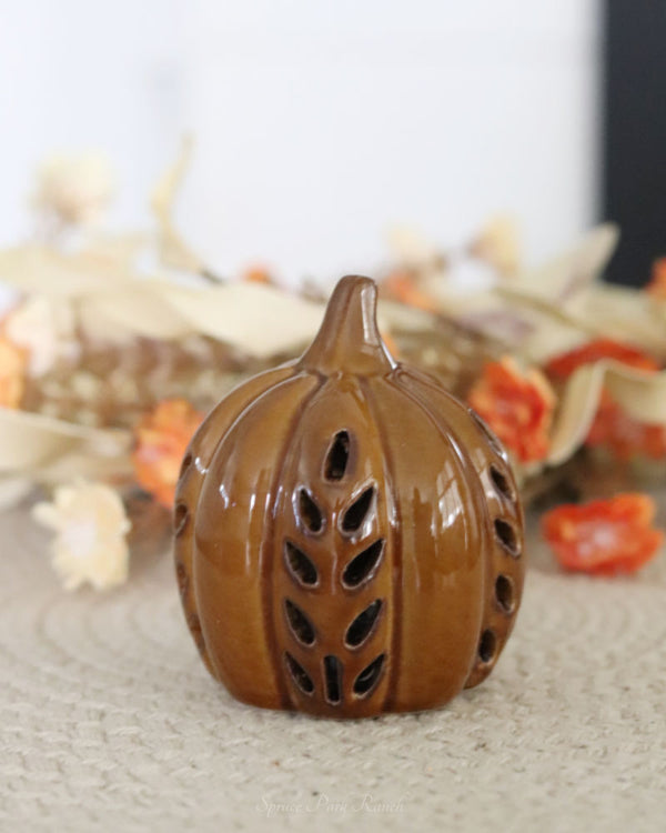 Ceramic Cutout LED Brown Pumpkin Wheat Design