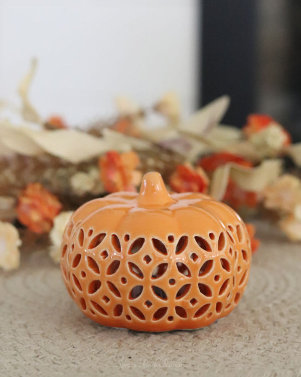 Ceramic Cutout LED Orange Pumpkin