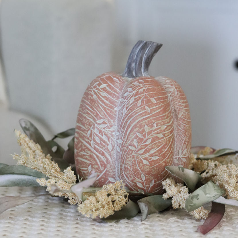 Orange Leaf Engraved Tall Pumpkin