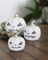 White Ceramic LED Jack O Lantern