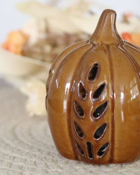 Ceramic Cutout LED Brown Pumpkin Wheat Design