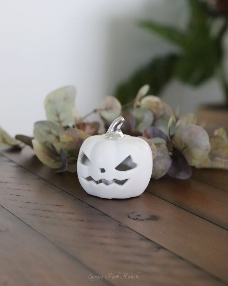 White Ceramic LED Jack O Lantern
