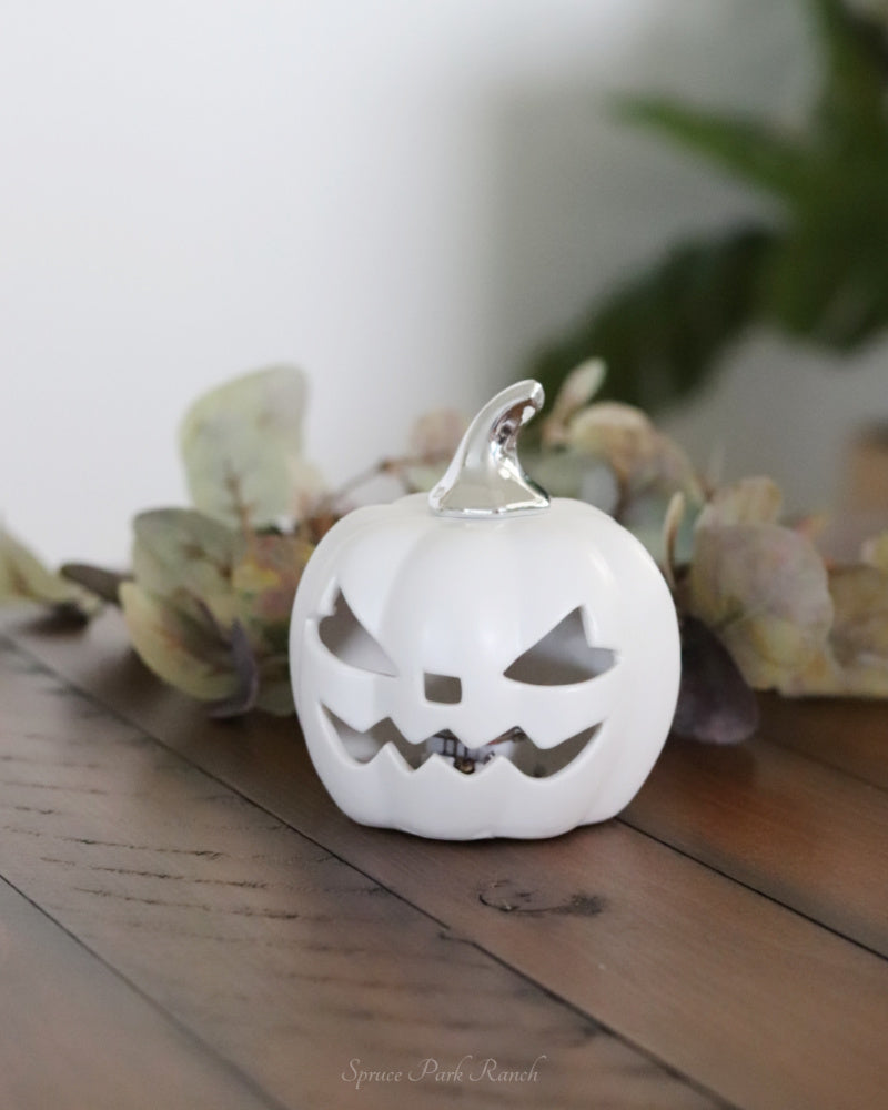 White Ceramic LED Jack O Lantern