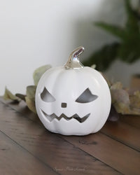 White Ceramic LED Jack O Lantern