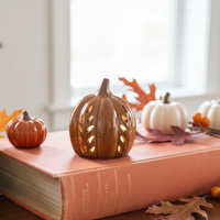 Ceramic Cutout LED Brown Pumpkin Wheat Design
