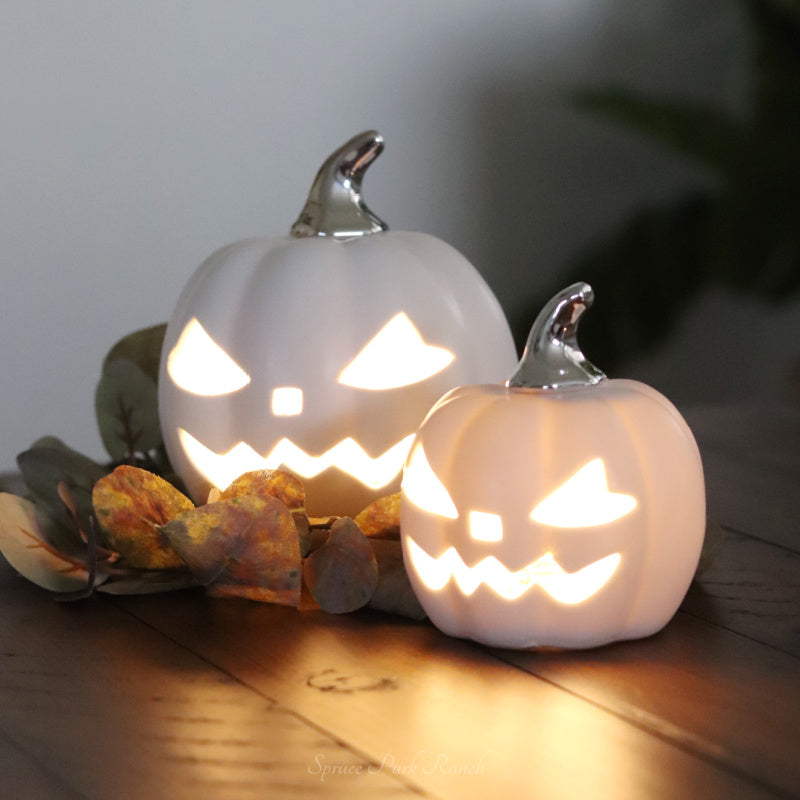 White Ceramic LED Jack O Lantern