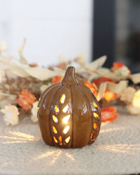 Ceramic Cutout LED Brown Pumpkin Wheat Design