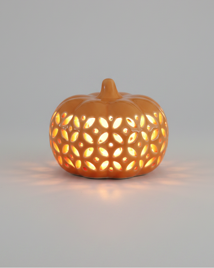 Ceramic Cutout LED Orange Pumpkin