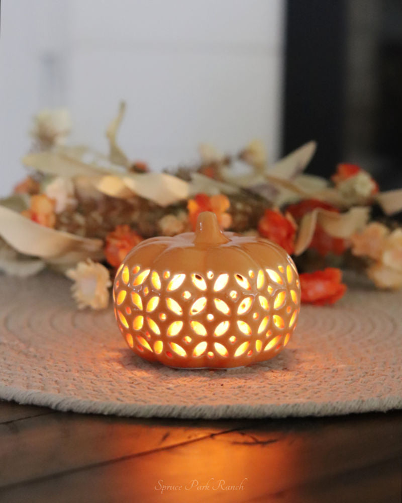 Ceramic Cutout LED Orange Pumpkin