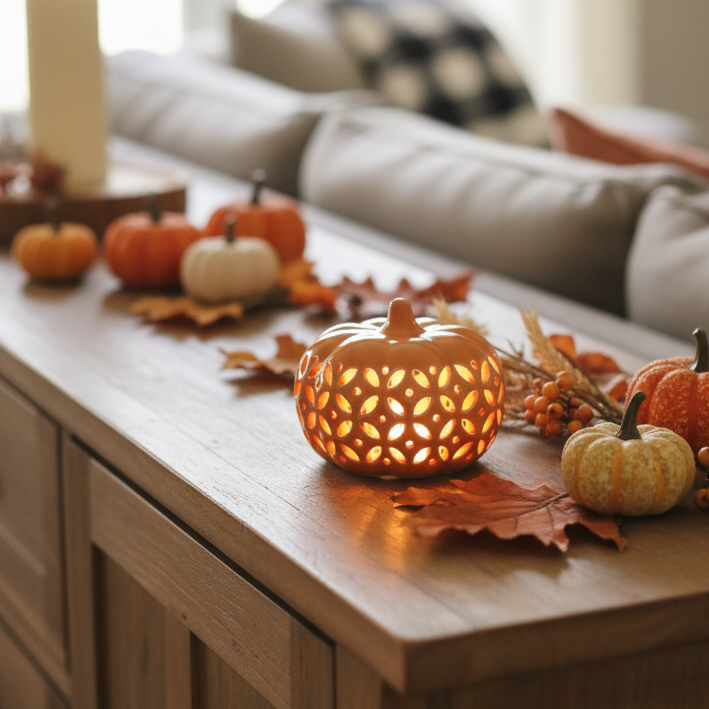 Ceramic Cutout LED Orange Pumpkin