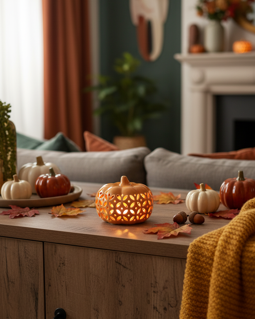 Ceramic Cutout LED Orange Pumpkin