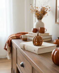 Ceramic Cutout LED Brown Pumpkin Wheat Design