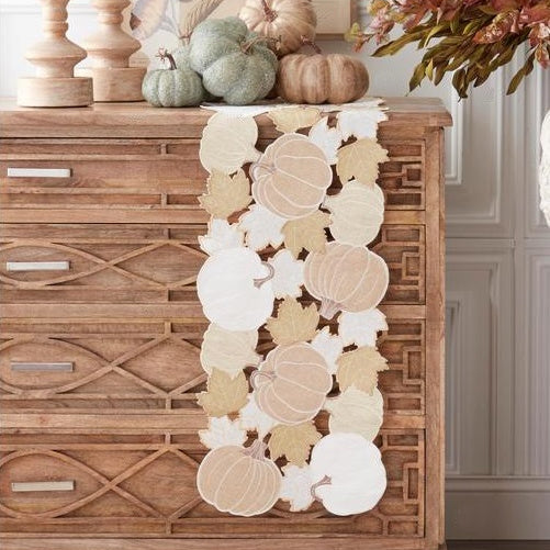 Embroidered Pumpkins and Leaves Table Runner