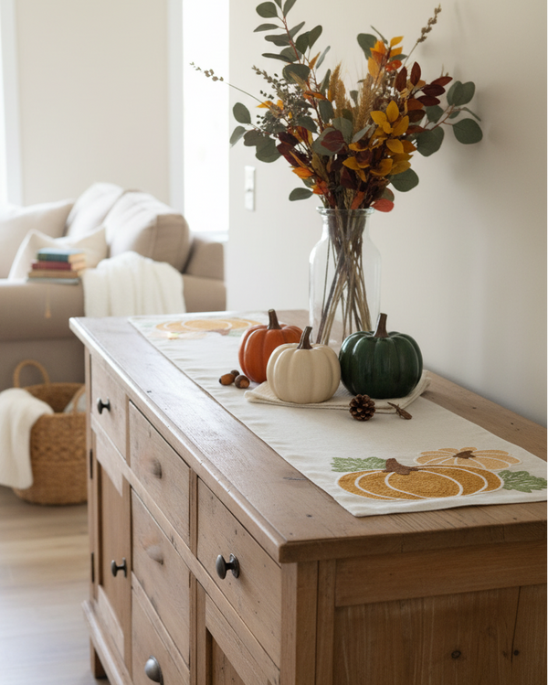 Pumpkin Applique Linen Table Runner