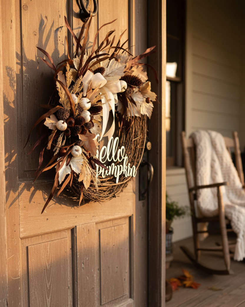 Pumpkin and Oak Hello Pumpkin Wreath
