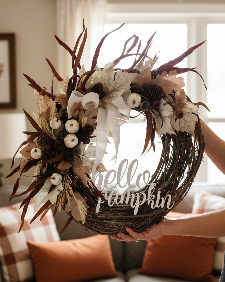 Pumpkin and Oak Hello Pumpkin Wreath