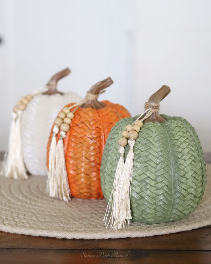 Woven Harvest Pumpkin with Beaded Tassel
