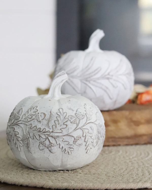 White Embossed Harvest Pumpkin Small