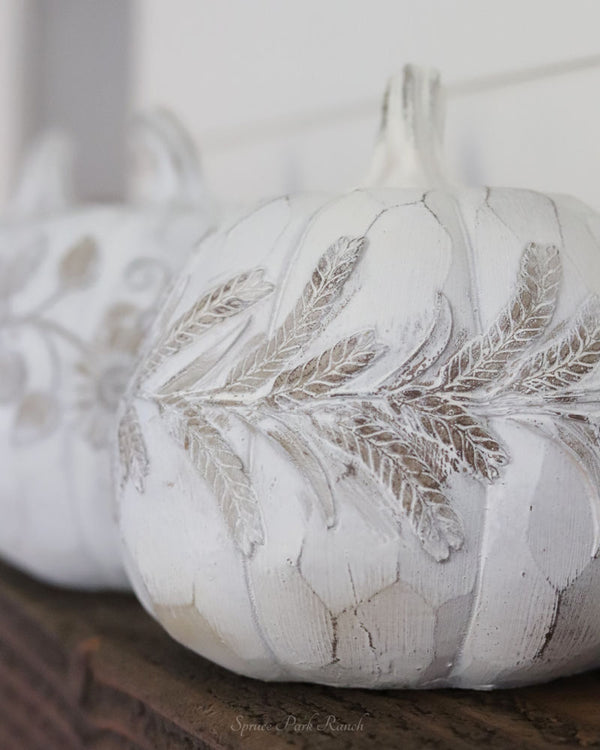 White Embossed Harvest Pumpkin Large