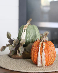Woven Harvest Pumpkin with Beaded Tassel