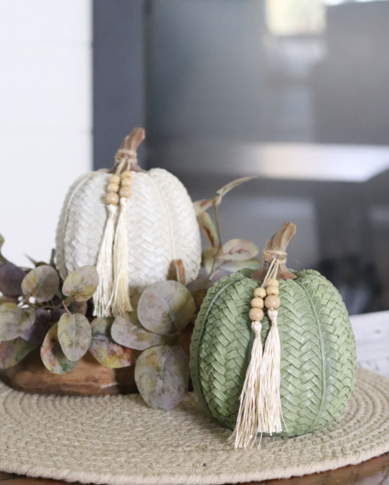 Woven Harvest Pumpkin with Beaded Tassel