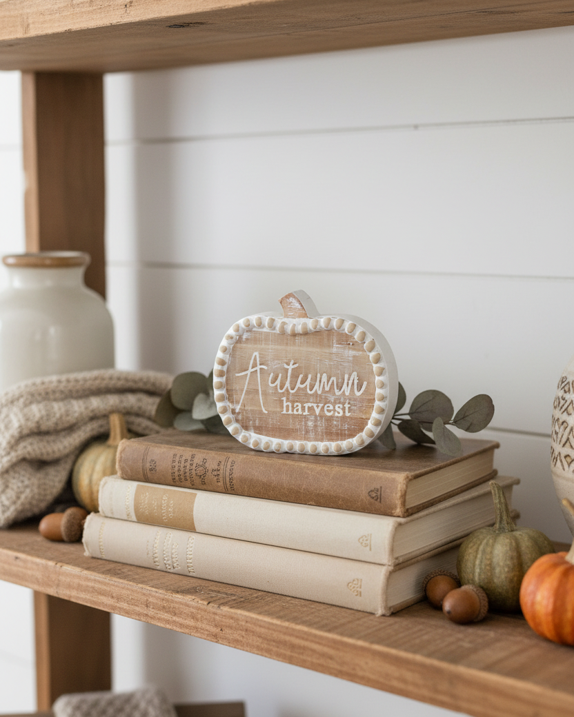 Wood Engraved Harvest Pumpkin Block