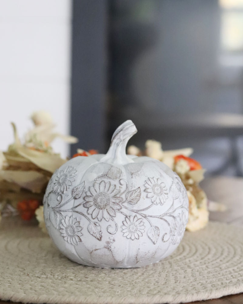 White Embossed Harvest Pumpkin Small