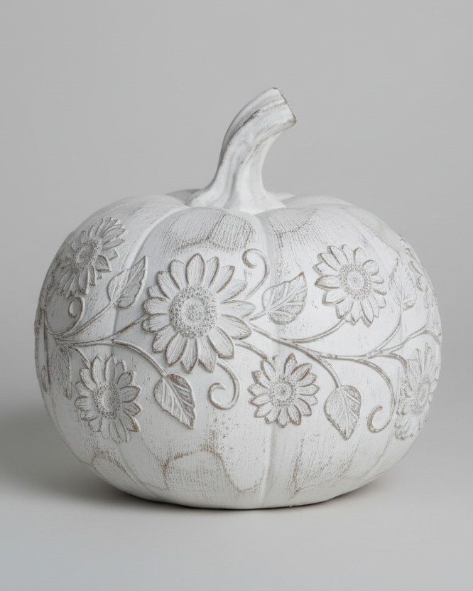 White Embossed Harvest Pumpkin Small