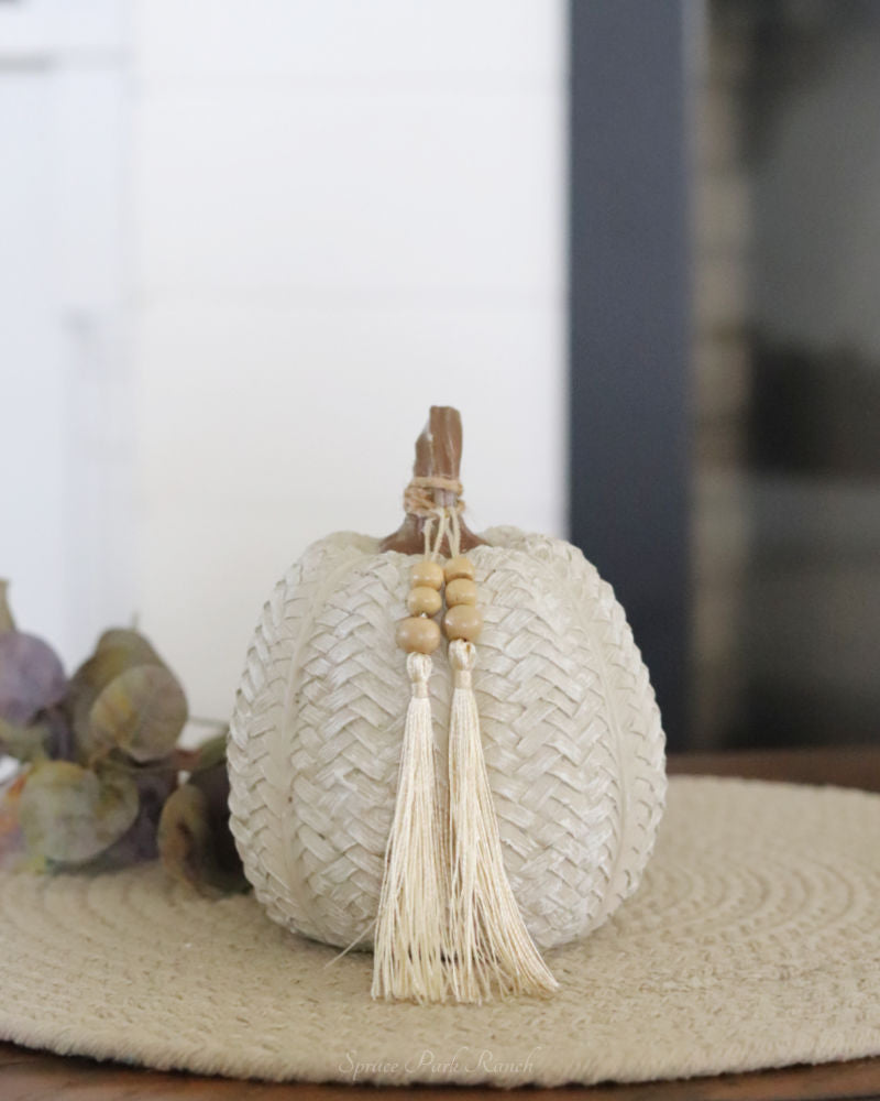 Woven Harvest Pumpkin with Beaded Tassel