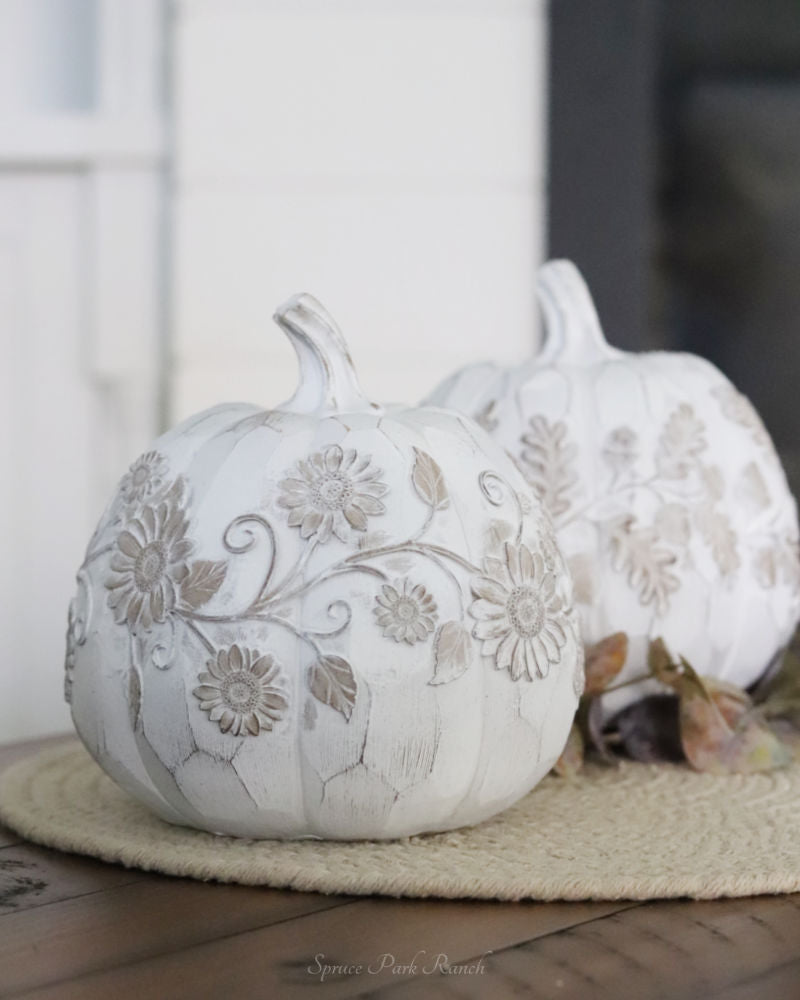 White Embossed Harvest Pumpkin Large
