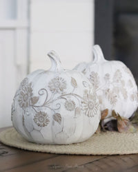 White Embossed Harvest Pumpkin Large