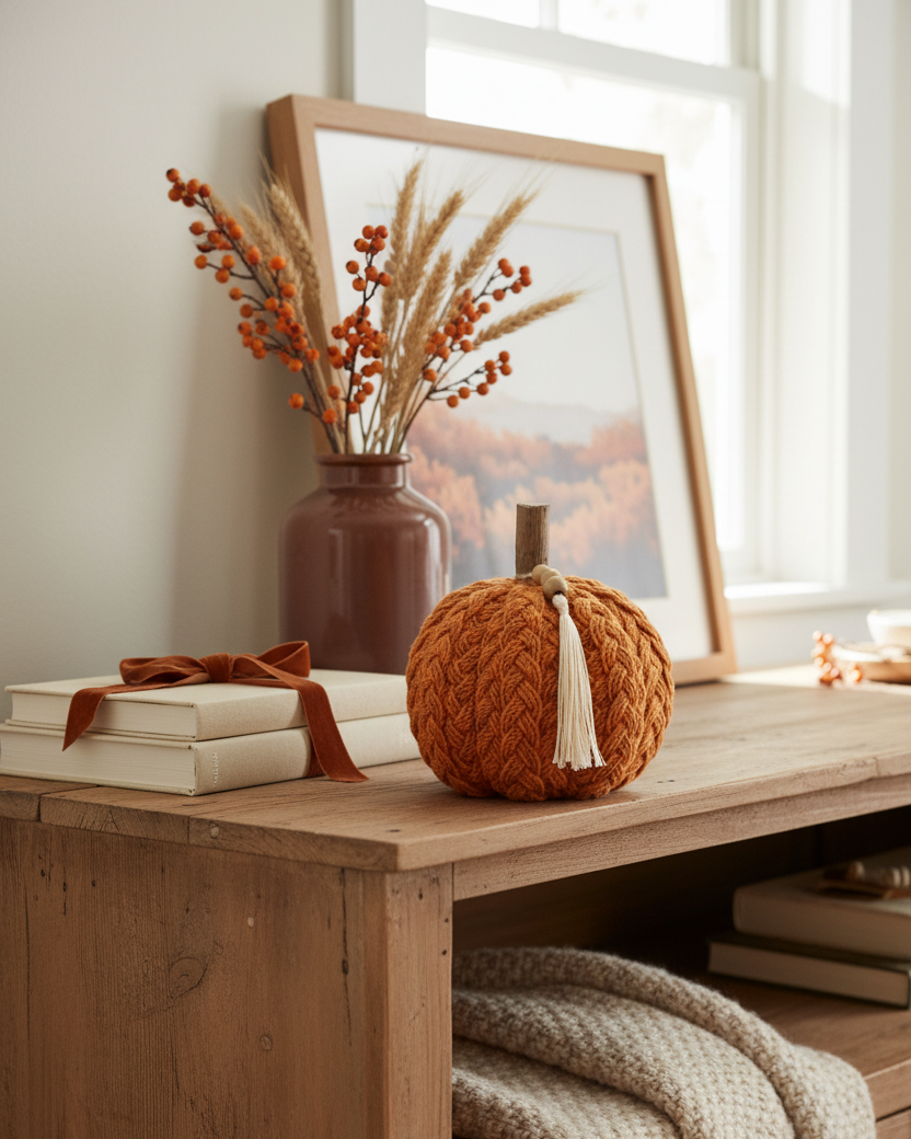 Braided Harvest Pumpkin With Beads
