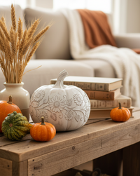 White Embossed Harvest Pumpkin Small