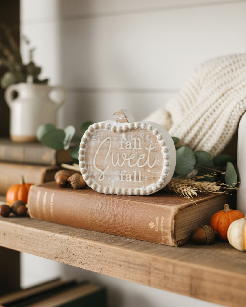 Wood Engraved Harvest Pumpkin Block
