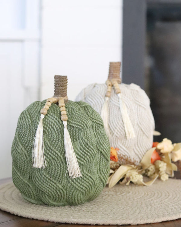 Cable Knit Harvest Pumpkin with Beaded Tassel