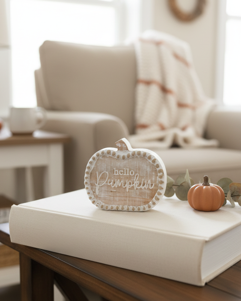 Wood Engraved Harvest Pumpkin Block