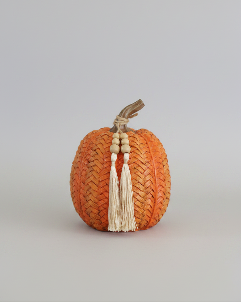 Woven Harvest Pumpkin with Beaded Tassel